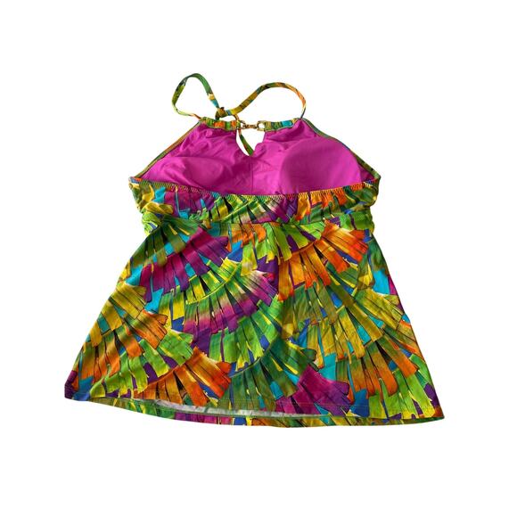Trina Turk 2 PC Tankini Bikini Set Green Pink Floral Top Size 10 Bottom 8 - Picture 3 of 8